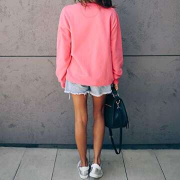 MOSHENGQI Women's Casual Tiger Sweatshirt Cute Long Sleeve Crewneck Pullover Top(Small,CIAO-Pink)