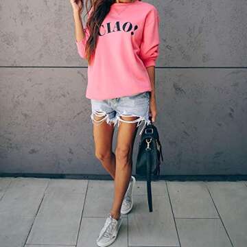 MOSHENGQI Women's Casual Tiger Sweatshirt Cute Long Sleeve Crewneck Pullover Top(Small,CIAO-Pink)