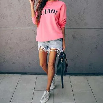 MOSHENGQI Women's Casual Tiger Sweatshirt Cute Long Sleeve Crewneck Pullover Top(Small,CIAO-Pink)