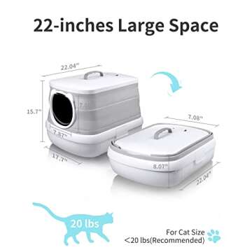 FLARUZIY 13L Fully Covered Cat Litter Box, Foldable and Portable Litter Box with Shovel and Storage Space, Prevents Urine and Litter Leakage, Isolates odor, Grey