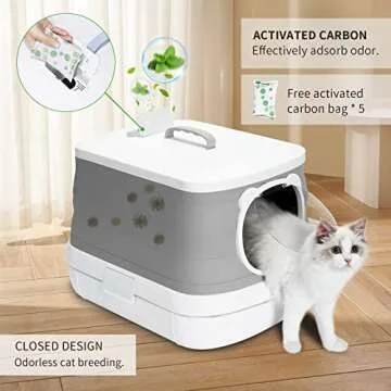 FLARUZIY 13L Fully Covered Cat Litter Box, Foldable and Portable Litter Box with Shovel and Storage Space, Prevents Urine and Litter Leakage, Isolates odor, Grey