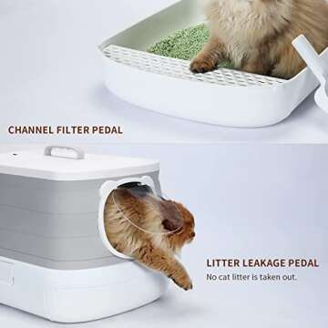 FLARUZIY 13L Fully Covered Cat Litter Box, Foldable and Portable Litter Box with Shovel and Storage Space, Prevents Urine and Litter Leakage, Isolates odor, Grey