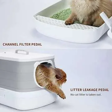 FLARUZIY 13L Fully Covered Cat Litter Box, Foldable and Portable Litter Box with Shovel and Storage Space, Prevents Urine and Litter Leakage, Isolates odor, Grey