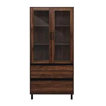 Elegant Walker Edison Glass Door Storage Hutch, 68 Inch