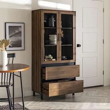 Elegant Walker Edison Glass Door Storage Hutch, 68 Inch