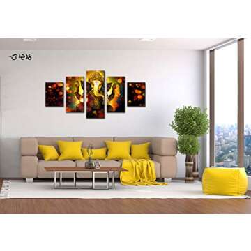 Large 5 Pieces Lord Ganesha Indian Wall Decor - Hindu Temple Puja Mandir for Home - Elephant Zen Pho...