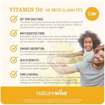 NatureWise Vitamin D3 1000iu (25 mcg) 200-Day Supply for Immune Support, Healthy Muscle Function, and Bone Health - Non-GMO, Gluten Free in Organic Extra Virgin Olive Oil, (Mini Softgel), 200 Count