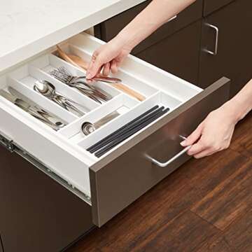 Juvale Bamboo Silverware Drawer Organizer Tray for Kitchen (White, 17 x 12 In)