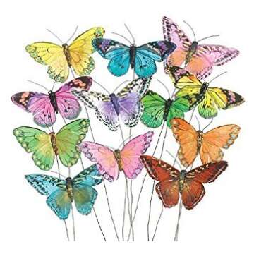 Set of 12 Feather Butterflies on Picks Floral Supplies