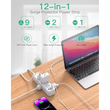 Surge Protector Power Strip with 9 Outlets and USB