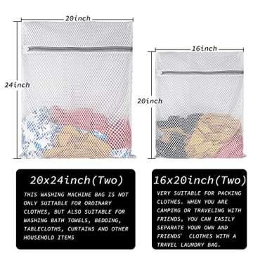 Extra Large Honeycomb Mesh Laundry Bag125gsm Net Fabric Durable and Reusable Delicate Wash Bag,Travel Organization Bag for Lingerie,Clothes,Jeans,Bath Towel,Sock (Set of 4(2L+2XL))
