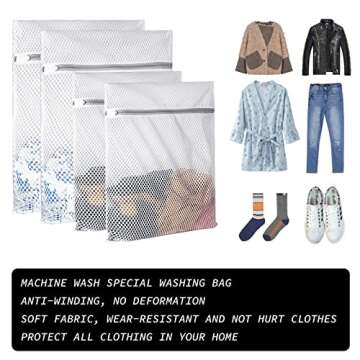 Extra Large Honeycomb Mesh Laundry Bag125gsm Net Fabric Durable and Reusable Delicate Wash Bag,Travel Organization Bag for Lingerie,Clothes,Jeans,Bath Towel,Sock (Set of 4(2L+2XL))