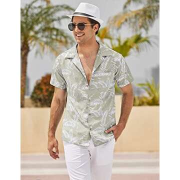 COOFANDY Men Floral Cotton Shirts Front Pocket Short Sleeve Casual Summer Shirts