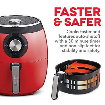 Dash Deluxe Electric Air Fryer + Oven Cooker with Temperature Control, Non-stick Fry Basket, Recipe Guide + Auto Shut off Feature, 1700-Watt, 6 Quart - Red