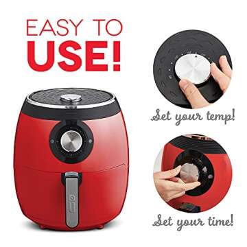 Dash Deluxe Electric Air Fryer + Oven Cooker with Temperature Control, Non-stick Fry Basket, Recipe Guide + Auto Shut off Feature, 1700-Watt, 6 Quart - Red