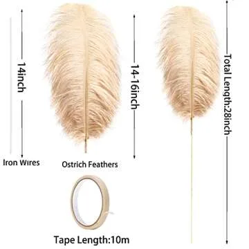 Ballinger Champagne Ostrich Feathers Bulk - Making Kit 10Pcs 28 inch Large Boho Feathers for Vase, Floral Arrangement, Wedding Party Centerpieces and Home Decor