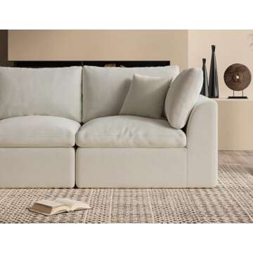 ohllob 110" Cloud Sectional Couches for Living Room, Convertible L-Shape Couch with Ottoman, 3 Seater Modular Sectional Sofa, Warm White