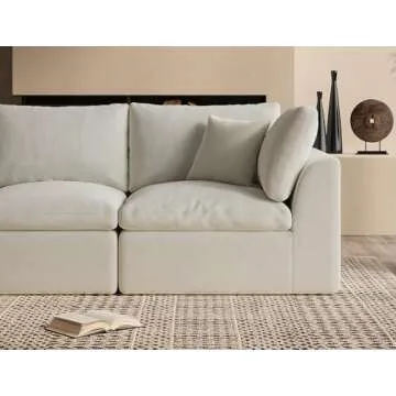 ohllob 110" Cloud Sectional Couches for Living Room, Convertible L-Shape Couch with Ottoman, 3 Seater Modular Sectional Sofa, Warm White