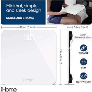 iHome Digital Scale, Bathroom Scale, Batteries Included, Scale Body Weight, Weight Scale, Digital Sc...