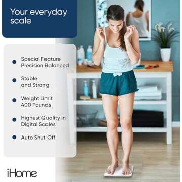 iHome Digital Scale, Bathroom Scale, Batteries Included, Scale Body Weight, Weight Scale, Digital Scale, Bathroom Scales for Weight, Digital Scales for Body Weight, Weight Scales Bathroom (White)