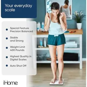 iHome Digital Scale, Bathroom Scale, Batteries Included, Scale Body Weight, Weight Scale, Digital Scale, Bathroom Scales for Weight, Digital Scales for Body Weight, Weight Scales Bathroom (White)