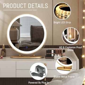 LVSOMT 20" Dimmer LED Vanity Makeup Mirror for Brightness