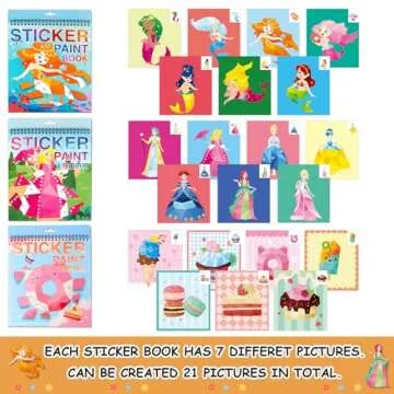 Sticker Paint Books for Kids Fun Mermaid Princess Desserts