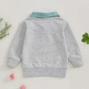 Toddler Baby Boy Golf Outfit Golf Flag/Cart Embroidery Quarter Zip Sweatshirt Plaid Lapel Long Sleeve Polo Shirt Top (Gray, 6-12 Months)