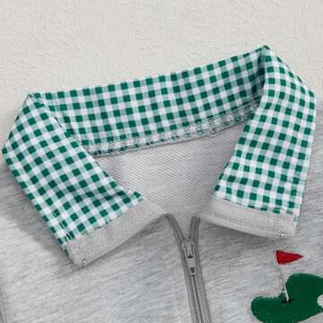 Toddler Baby Boy Golf Outfit Golf Flag/Cart Embroidery Quarter Zip Sweatshirt Plaid Lapel Long Sleeve Polo Shirt Top (Gray, 6-12 Months)