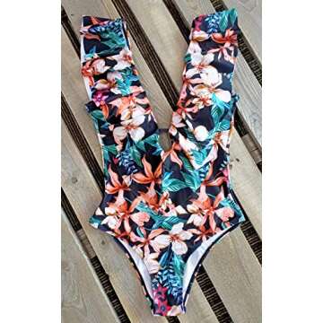 SPORLIKE Women One Piece Swimsuit V-Neck Ruffle Bathing Suit Monokini