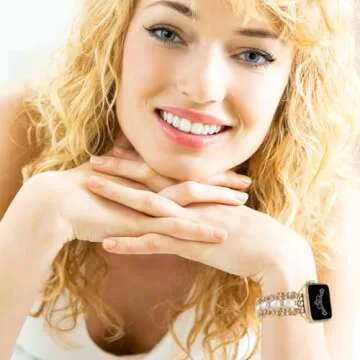 REALSIGN Pearl Beaded Bracelet Compatible with Apple Watch Band 38mm 40mm 41mm,Bling Jewelry Wristband Stylish Chain Adjustable Pretty Strap for iWatch Series 9 8 7 6 5 4 3 2 1 SE for Women(38/40/41MM,Elliptic Pearl Gold)