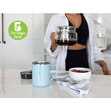 Reduce 14 oz Insulated Coffee Mug with Handle and Flo-Motion Lid - Perfect Travel Mug with Handle for Hot Coffee and Tea - Single-Serve Friendly, Dishwasher Safe, BPA Free - Linen