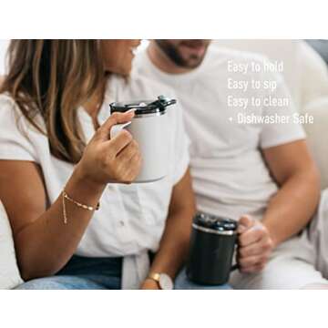 Reduce 14 oz Insulated Coffee Mug with Handle and Flo-Motion Lid - Perfect Travel Mug with Handle for Hot Coffee and Tea - Single-Serve Friendly, Dishwasher Safe, BPA Free - Linen