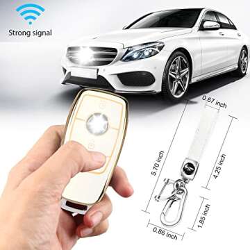 QBUC Mercedes-Benz Key Fob Cover, TPU Protector with Leather Keychain - 2017-2021 E, 2019-2023 A and C-Class, G-Class, White