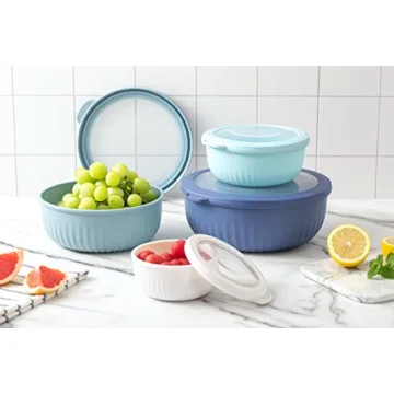 COOK WITH COLOR Prep Bowls with Lids- Wide and Deep Nesting Plastic Small Mixing Bowl Set with Lids, 8 Piece Set - Wide Bowls, Blue
