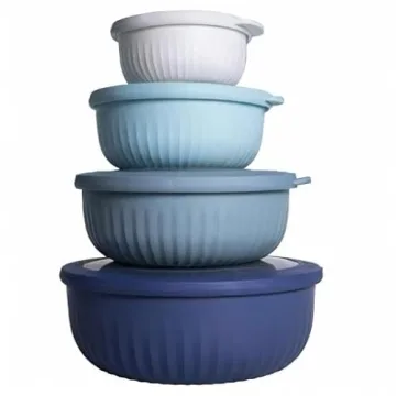 COOK WITH COLOR Prep Bowls with Lids- Wide and Deep Nesting Plastic Small Mixing Bowl Set with Lids, 8 Piece Set - Wide Bowls, Blue