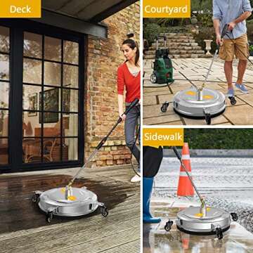 EVEAGE 15.5" Pressure Washer Surface Cleaner, Power Washer Surface Cleaner with 4 Wheels, Stainless Steel Housing Power Washer Accessories with 2 Extension Wands, Replacement Nozzles & 4000 PSI,EP006