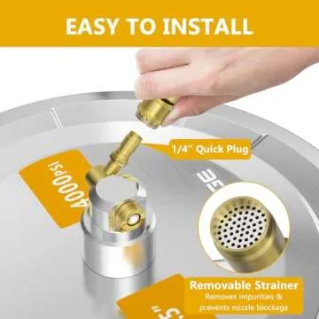 EVEAGE 15.5" Pressure Washer Surface Cleaner, Power Washer Surface Cleaner with 4 Wheels, Stainless Steel Housing Power Washer Accessories with 2 Extension Wands, Replacement Nozzles & 4000 PSI,EP006