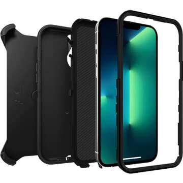 OtterBox iPhone 13 Pro Max & iPhone 12 Pro Max Defender Series Case - Black, Rugged & Durable, with Port Protection, Includes Holster Clip Kickstand