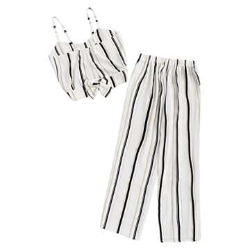 Milumia Women Striped Crop Cami Top with Pants Two Piece Outfit Romper Jumpsuits White Small
