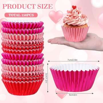 Whaline 150Pcs Valentine's Day Foil Cupcake Liners Pink Foil Metallic Baking Cup Gradient Pink Stand...