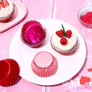 Whaline 150Pcs Valentine's Day Foil Cupcake Liners Pink Foil Metallic Baking Cup Gradient Pink Standard Muffin Cupcake Wrappers For Party Supplies