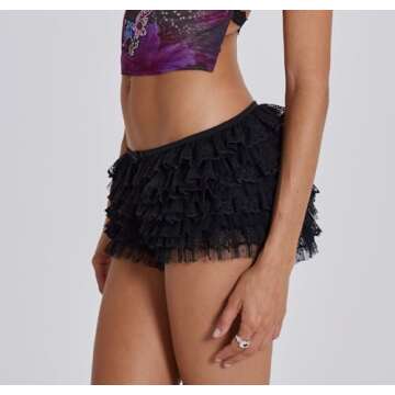 Women Lace Ruffle Shorts Lolita Bloomers Y2k Fairy Layered Frill Bottoms Cute Fluffy Micro Shorts Pe...