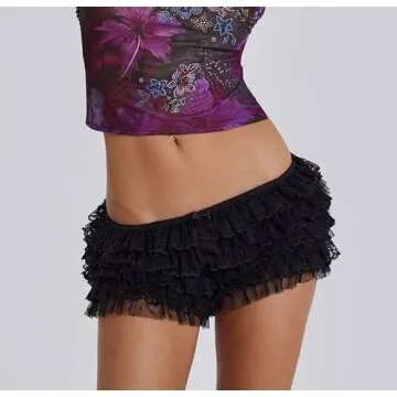 Women Lace Ruffle Shorts Lolita Bloomers Y2k Fairy Layered Frill Bottoms Cute Fluffy Micro Shorts Pettipants