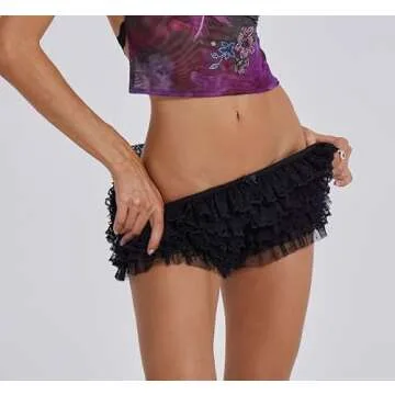 Women Lace Ruffle Shorts Lolita Bloomers Y2k Fairy Layered Frill Bottoms Cute Fluffy Micro Shorts Pettipants
