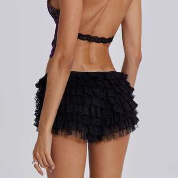 Women Lace Ruffle Shorts Lolita Bloomers Y2k Fairy Layered Frill Bottoms Cute Fluffy Micro Shorts Pettipants