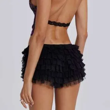 Women Lace Ruffle Shorts Lolita Bloomers Y2k Fairy Layered Frill Bottoms Cute Fluffy Micro Shorts Pettipants