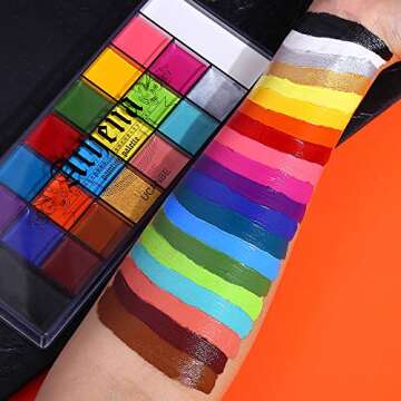 UCANBE Athena Face Body Paint Oil Makeup Set, 20 Colors FX Halloween Party Painting with Stainless Steel Mixing Palette and Spatula Tool,10 pcs Artist Paintbrushes,Tattoo Stencil Arts Crafts kit