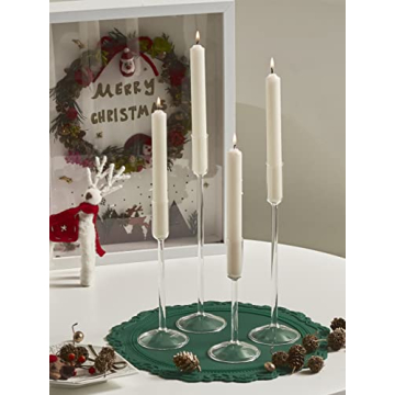 Willceka Candle Holder, Glass Taper Candle Tall Candlestick Holder, 4 Different Heights, for Table Centerpiece, Wedding, Party, Clear, 4pcs