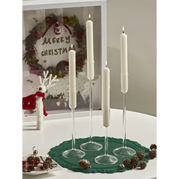 Willceka Candle Holder, Glass Taper Candle Tall Candlestick Holder, 4 Different Heights, for Table Centerpiece, Wedding, Party, Clear, 4pcs